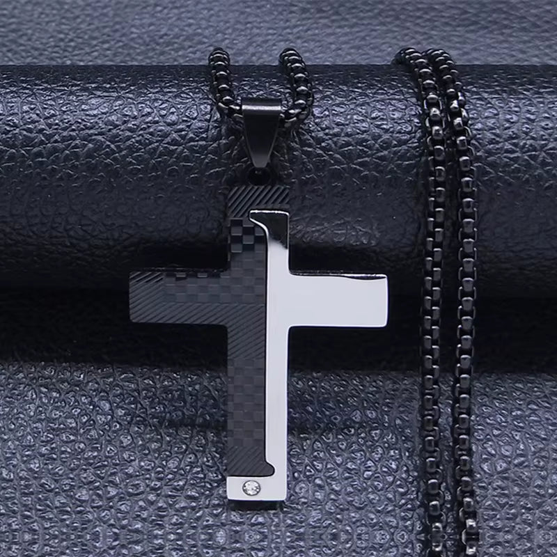 Christian Jesus Cross Necklace Chain for Men Stainless Steel Gold Color Bible Prayer Man Male Jewelry Collar Hombre N2005S02