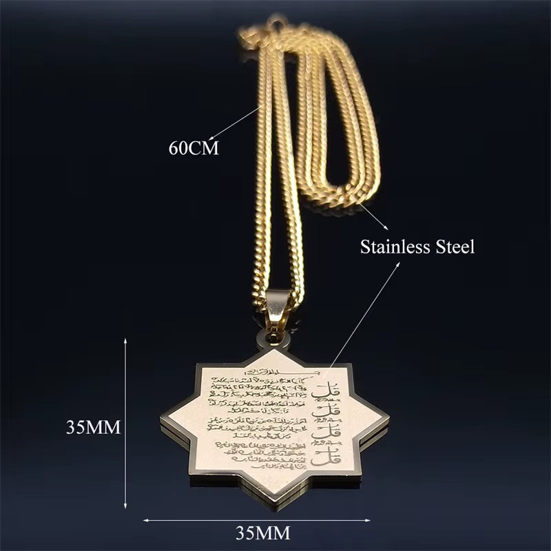 2024 Muslim Islamic Quran Stainless Steel Chain Necklace Women/Men Gold Color Necklaces Pendants Jewelry Gargantilla N2279S05