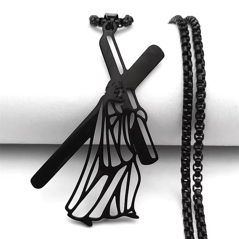 Christ God Cross Jesus Crown of Thorns Chain Necklace Men Stainless Steel Crucifix Necklace Jewelry Colar Masculino N8051S02