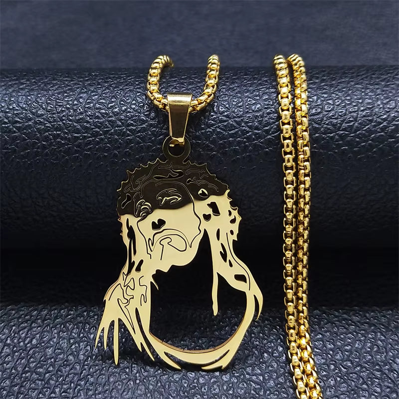 Christ God Cross Jesus Crown of Thorns Chain Necklace Men Stainless Steel Crucifix Necklace Jewelry Colar Masculino N8051S02