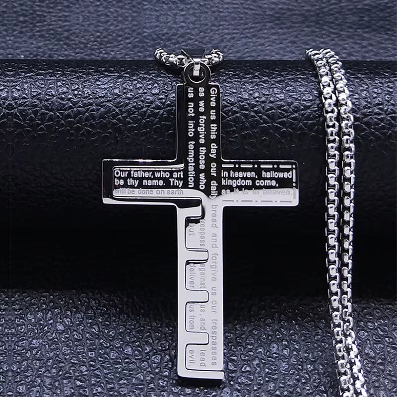 Christian Jesus Cross Necklace Chain for Men Stainless Steel Gold Color Bible Prayer Man Male Jewelry Collar Hombre N2005S02