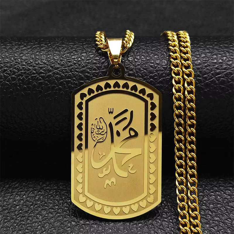 2024 Muslim Islamic Quran Stainless Steel Chain Necklace Women/Men Gold Color Necklaces Pendants Jewelry Gargantilla N2279S05
