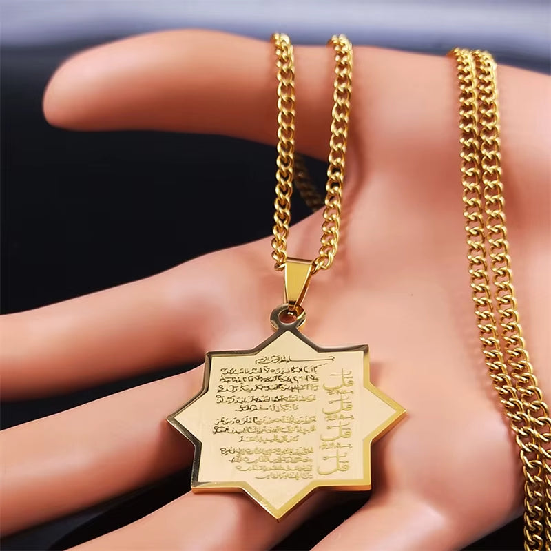 2024 Muslim Islamic Quran Stainless Steel Chain Necklace Women/Men Gold Color Necklaces Pendants Jewelry Gargantilla N2279S05