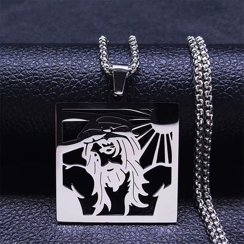 Christ God Cross Jesus Crown of Thorns Chain Necklace Men Stainless Steel Crucifix Necklace Jewelry Colar Masculino N8051S02