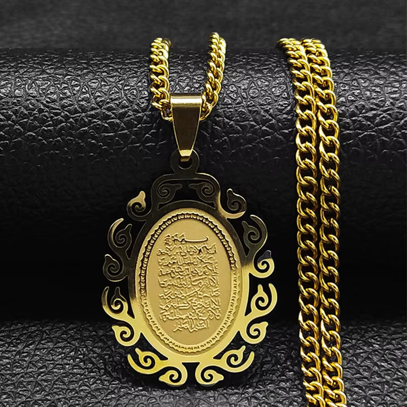 2024 Muslim Islamic Quran Stainless Steel Chain Necklace Women/Men Gold Color Necklaces Pendants Jewelry Gargantilla N2279S05