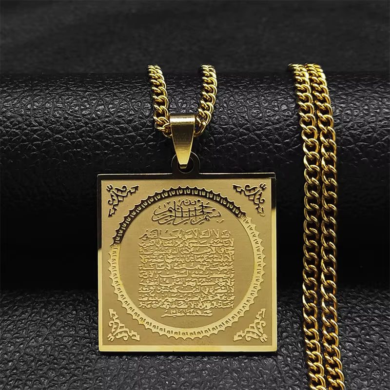 2024 Muslim Islamic Quran Stainless Steel Chain Necklace Women/Men Gold Color Necklaces Pendants Jewelry Gargantilla N2279S05