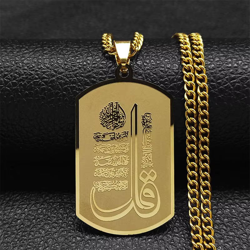 2024 Muslim Islamic Quran Stainless Steel Chain Necklace Women/Men Gold Color Necklaces Pendants Jewelry Gargantilla N2279S05