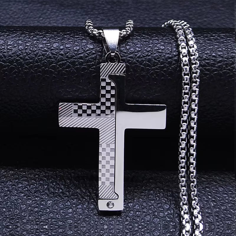 Christian Jesus Cross Necklace Chain for Men Stainless Steel Gold Color Bible Prayer Man Male Jewelry Collar Hombre N2005S02