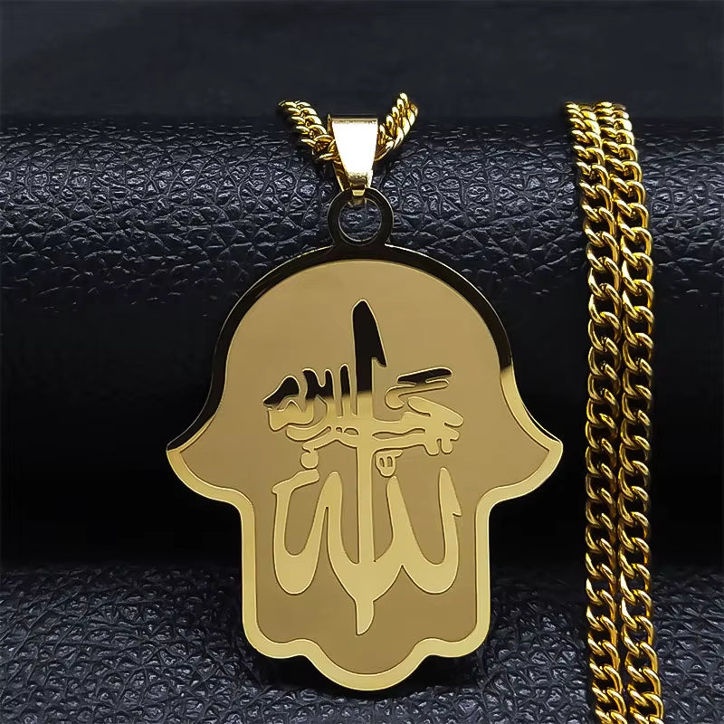 2024 Muslim Islamic Quran Stainless Steel Chain Necklace Women/Men Gold Color Necklaces Pendants Jewelry Gargantilla N2279S05
