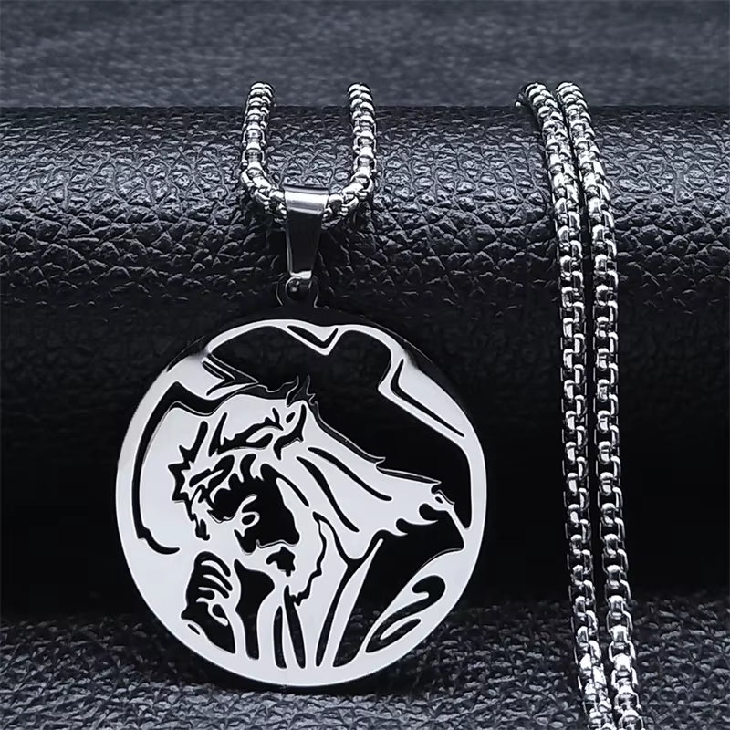 Christ God Cross Jesus Crown of Thorns Chain Necklace Men Stainless Steel Crucifix Necklace Jewelry Colar Masculino N8051S02