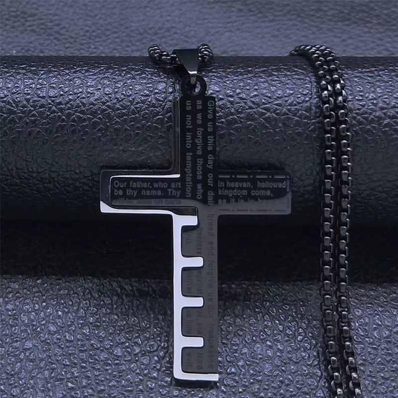 Christian Jesus Cross Necklace Chain for Men Stainless Steel Gold Color Bible Prayer Man Male Jewelry Collar Hombre N2005S02
