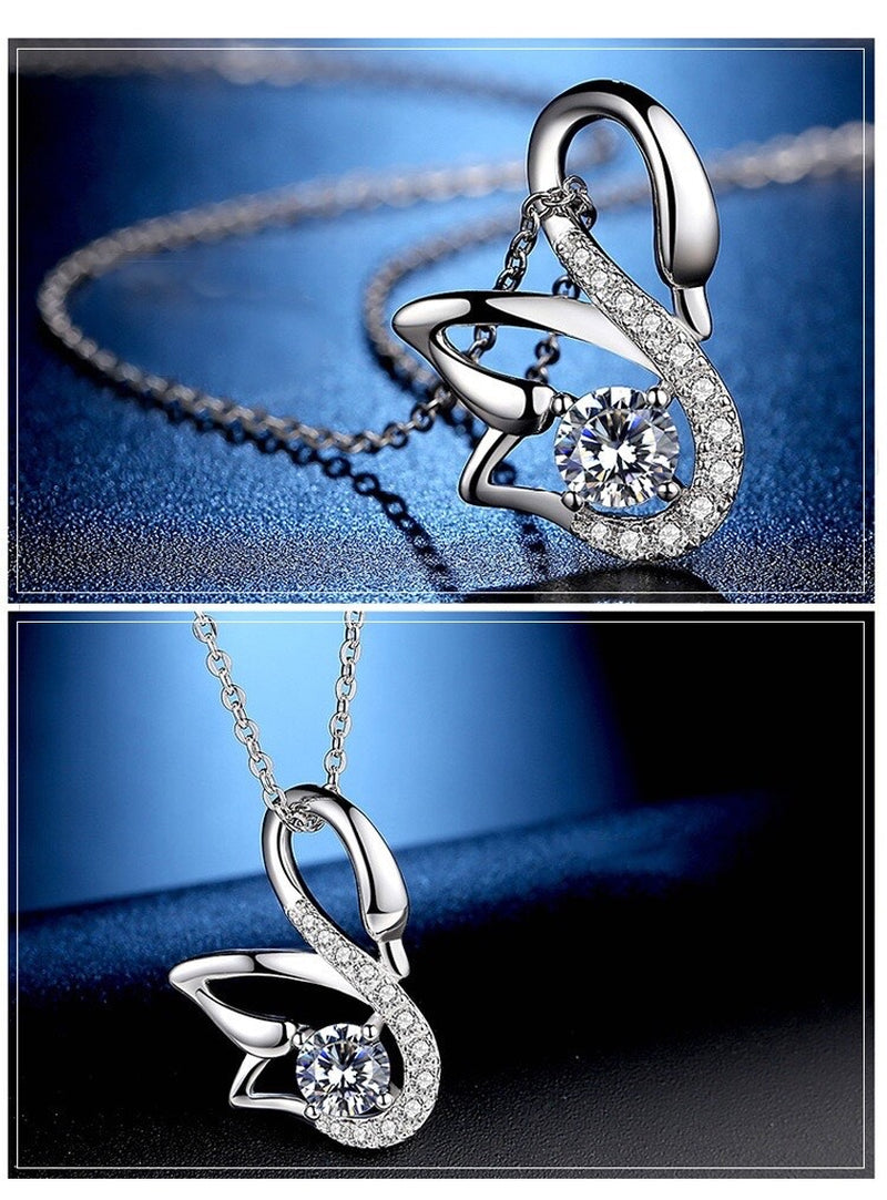 Crystal Swan Pendant Necklace 925 Sterling Silver Women Girls Jewellery Gift UK