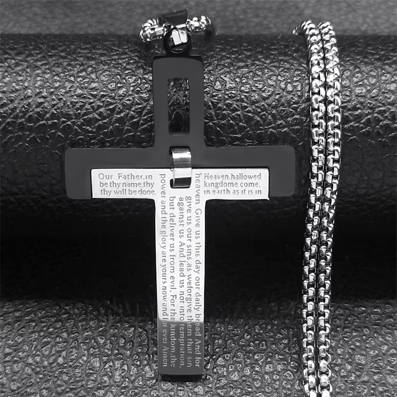 Christian Jesus Cross Necklace Chain for Men Stainless Steel Gold Color Bible Prayer Man Male Jewelry Collar Hombre N2005S02