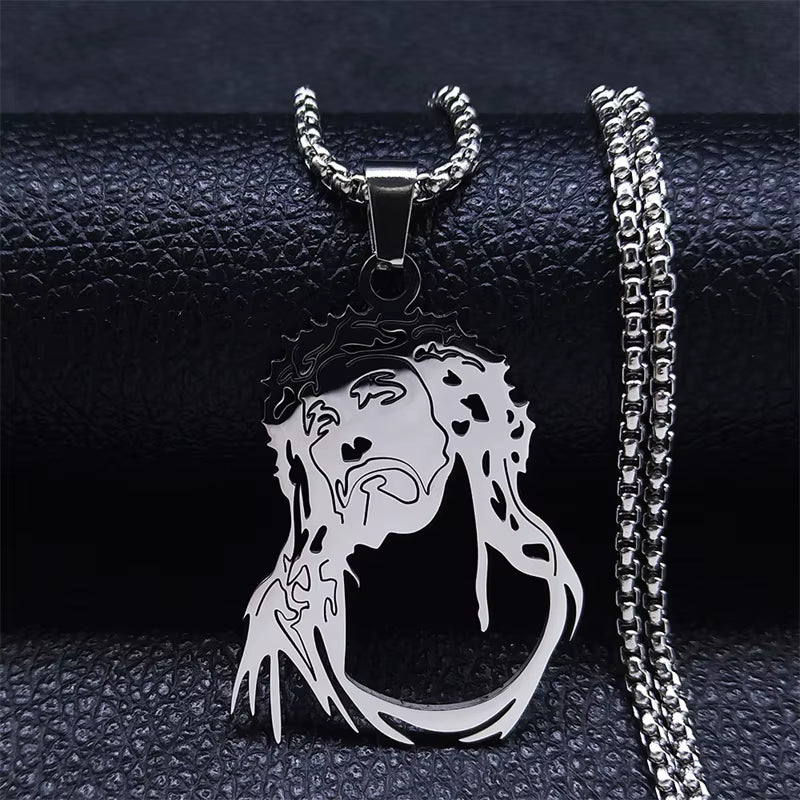 Christ God Cross Jesus Crown of Thorns Chain Necklace Men Stainless Steel Crucifix Necklace Jewelry Colar Masculino N8051S02