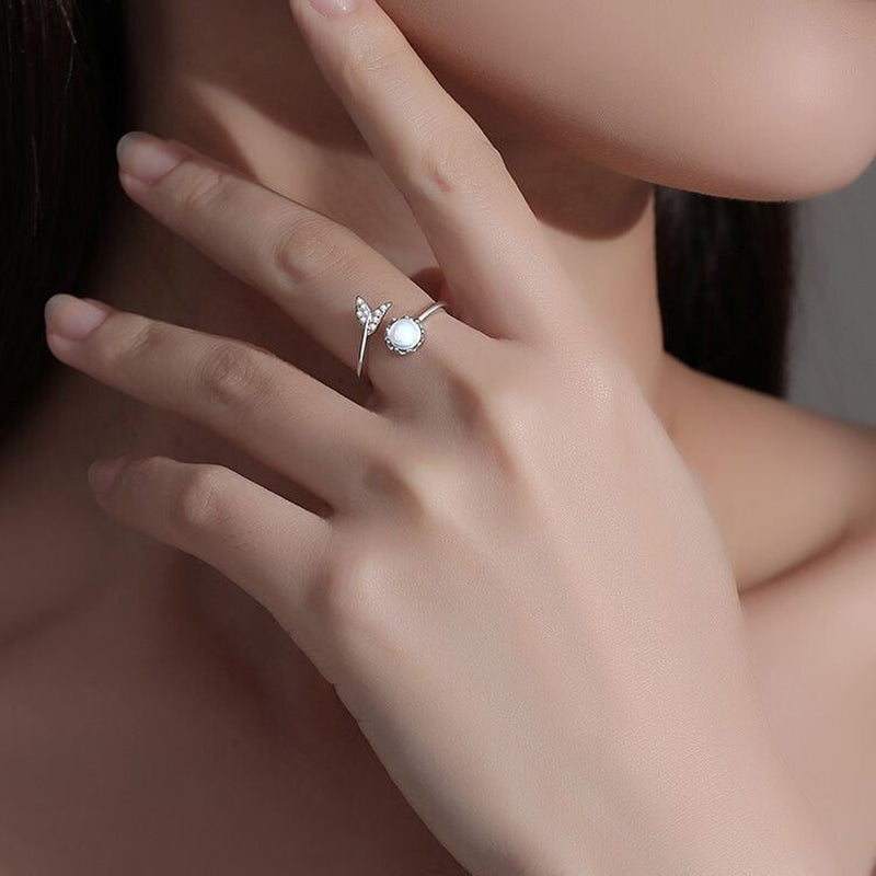 Crystal Mermaid Tail Moonstone Adjustable Ring 925 Sterling Silver Jewellery UK