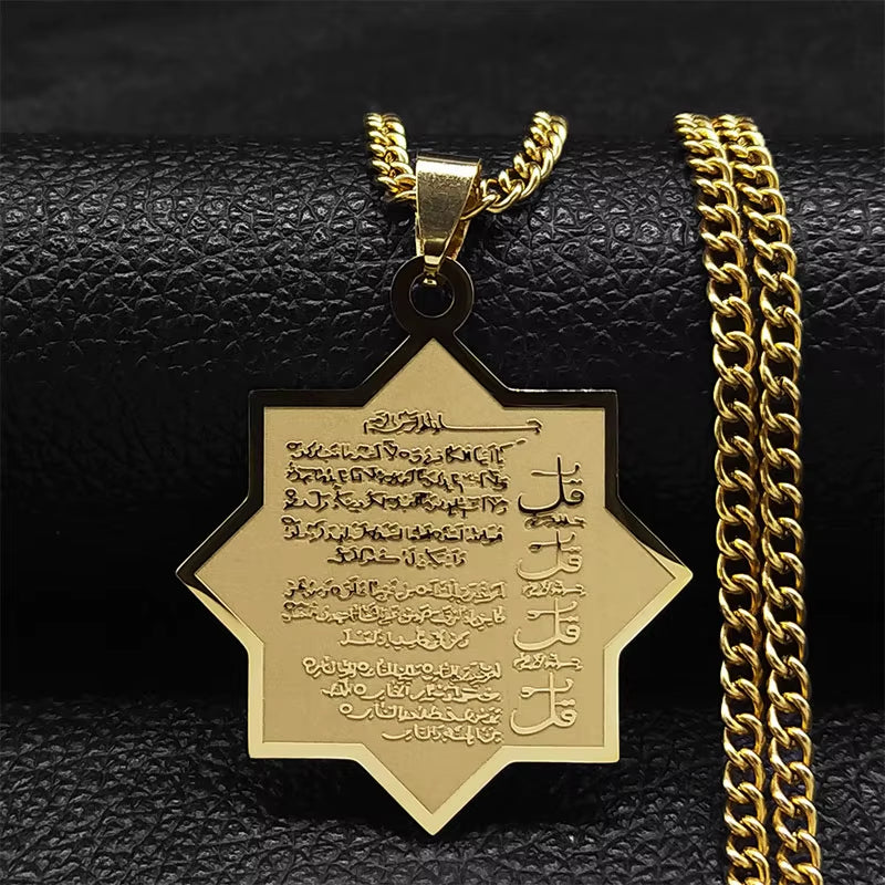2024 Muslim Islamic Quran Stainless Steel Chain Necklace Women/Men Gold Color Necklaces Pendants Jewelry Gargantilla N2279S05