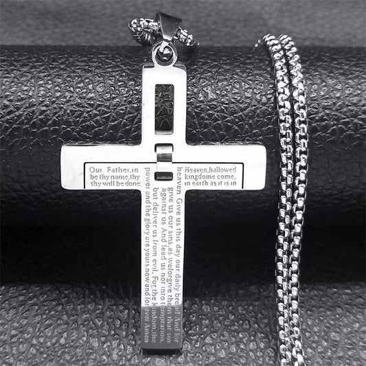 Christian Jesus Cross Necklace Chain for Men Stainless Steel Gold Color Bible Prayer Man Male Jewelry Collar Hombre N2005S02