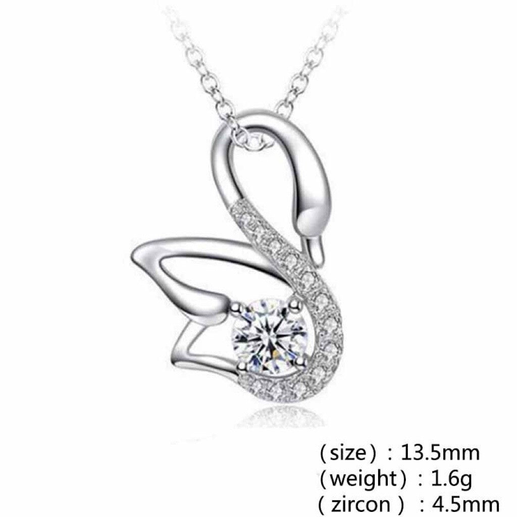Crystal Swan Pendant Necklace 925 Sterling Silver Women Girls Jewellery Gift UK